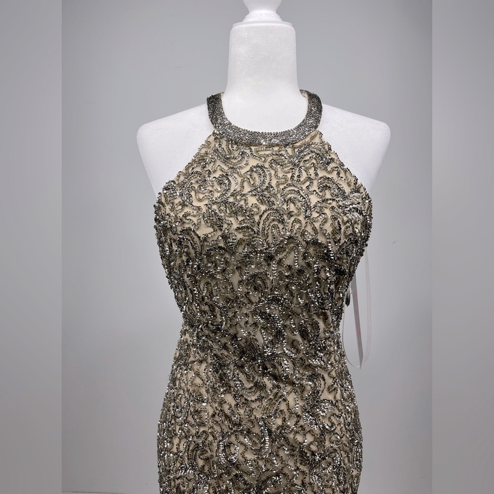 NWT lush beaded backless evening gown champagne size 8 - Picture 3 of 15